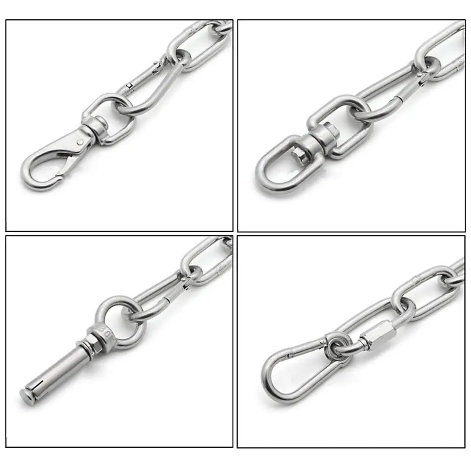 Gancho de ojo giratorio de doble extremo de acero inoxidable 304 y mosquetón de seguridad gancho de resorte conector de anillo de grillete giratorio Juego de 3(M8)