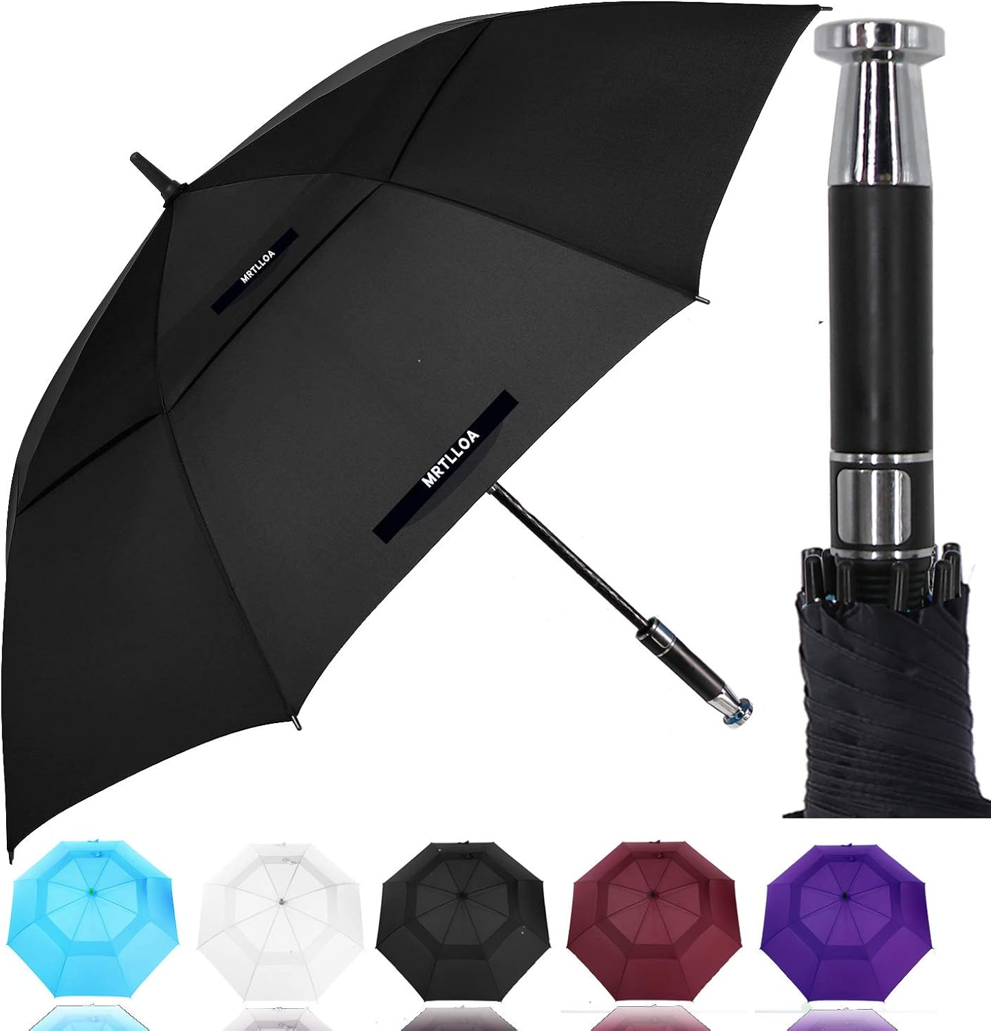 MRTLLOA Golf Umbrella Large 62/68 Inch, Extra Large Oversize Double Canopy Vented Windproof Waterproof Umbrella for Rain, Automatic Open Golf Umbrella with Elegant Metal Handle for Men and Women : Sports & Outdoors