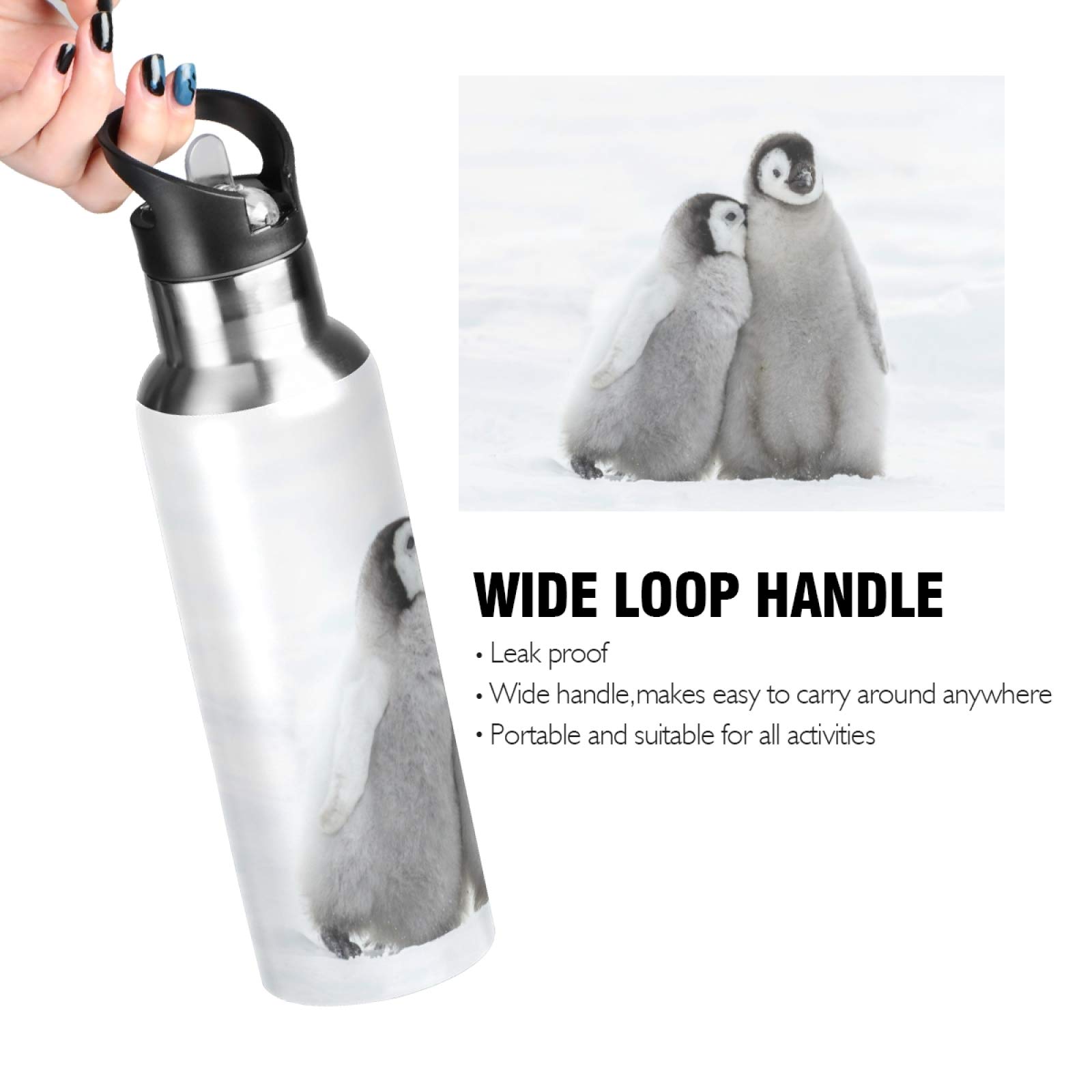 JUMBEAR Snow Penguins Water Bottle Acuum Insulated Stainless Steel Leakproof Wide Mouth with Straw Lid for Fitness Gym and Outdoor Sports 22OZ - Image 4