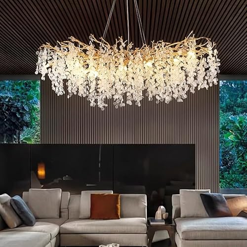 Leomix Modern Tree Branch Crystal Chandelier Luxury Gold Crystal Pendant Lighting Contemporary Hanging Light Fixture Chandeliers for Dining Room Kitchen Bedroom Living Room,L100cm