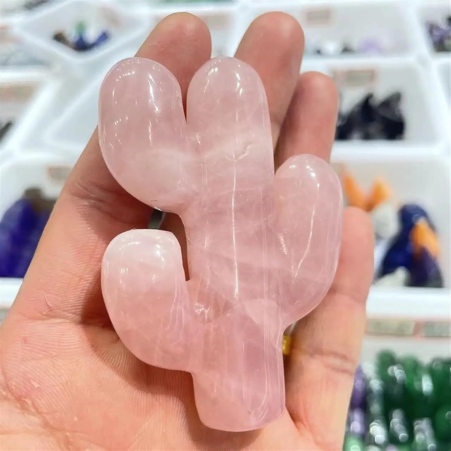 AtkitS Beautiful Natural Pink Crystal Cactus Crystal Home furnishings (Size : 1pcs)