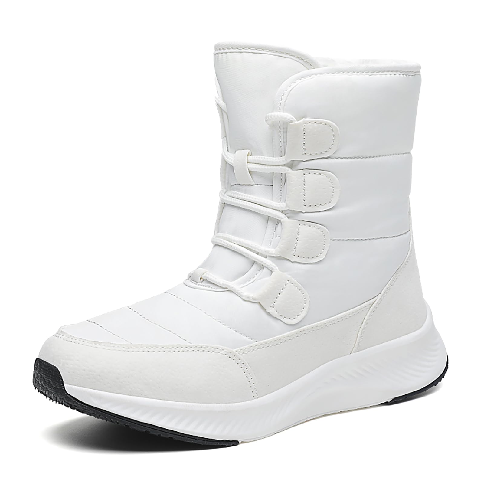 Womens Winter Fur Lined Snow Boots Comfort Waterproof Warm Lace Up Platform Mid Calf Boots Casual Lightweight Anti-Slip