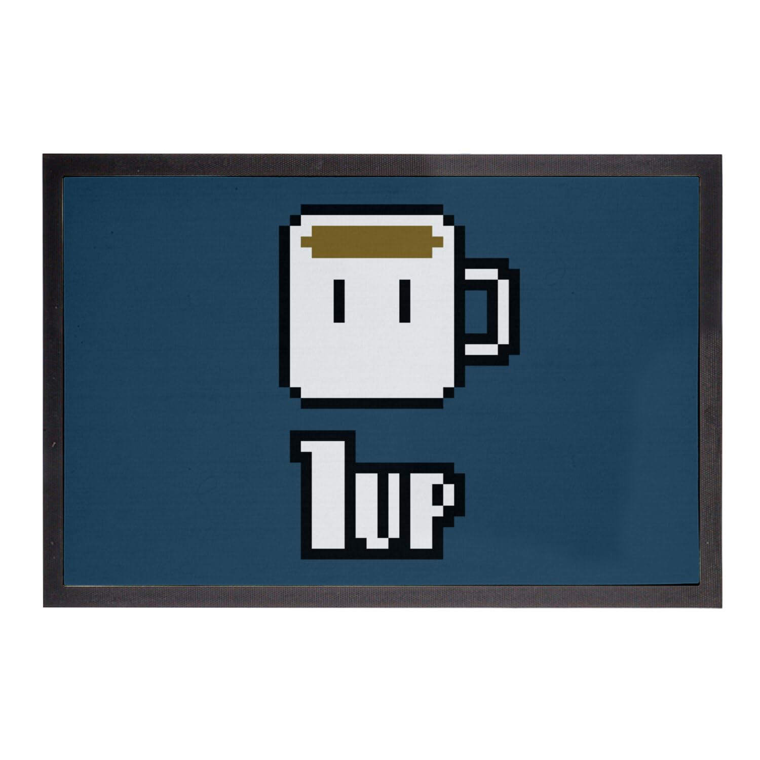 Paillasson Bleu Coffee Up Pixel Art Retro Gaming Paillasson Humour Jeux Vidéo 60x40cm
