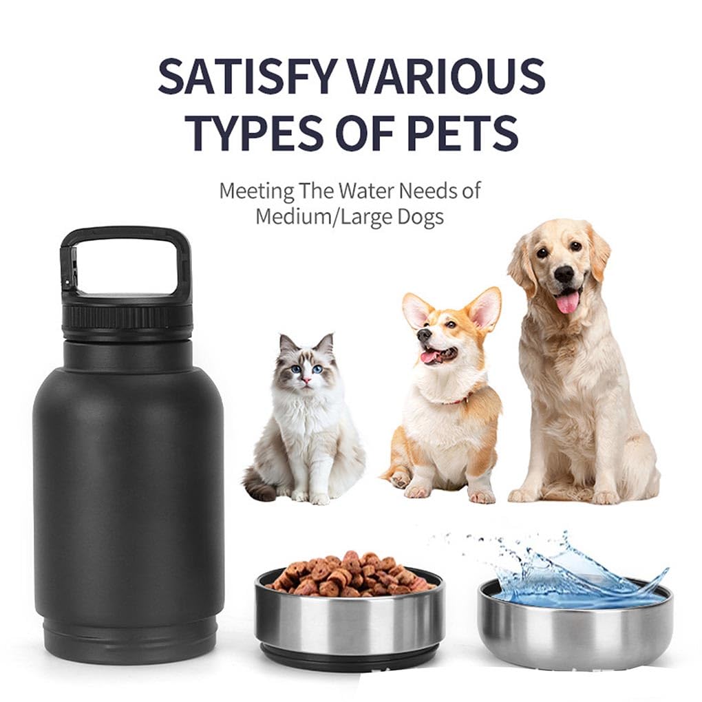 Ailan 3-in-1 Stainless Steel Dog Drinking Bottle and 2 Built-in Bowls, Leak-Proof Portable Water Dispenser for Travel Hiking - Image 2