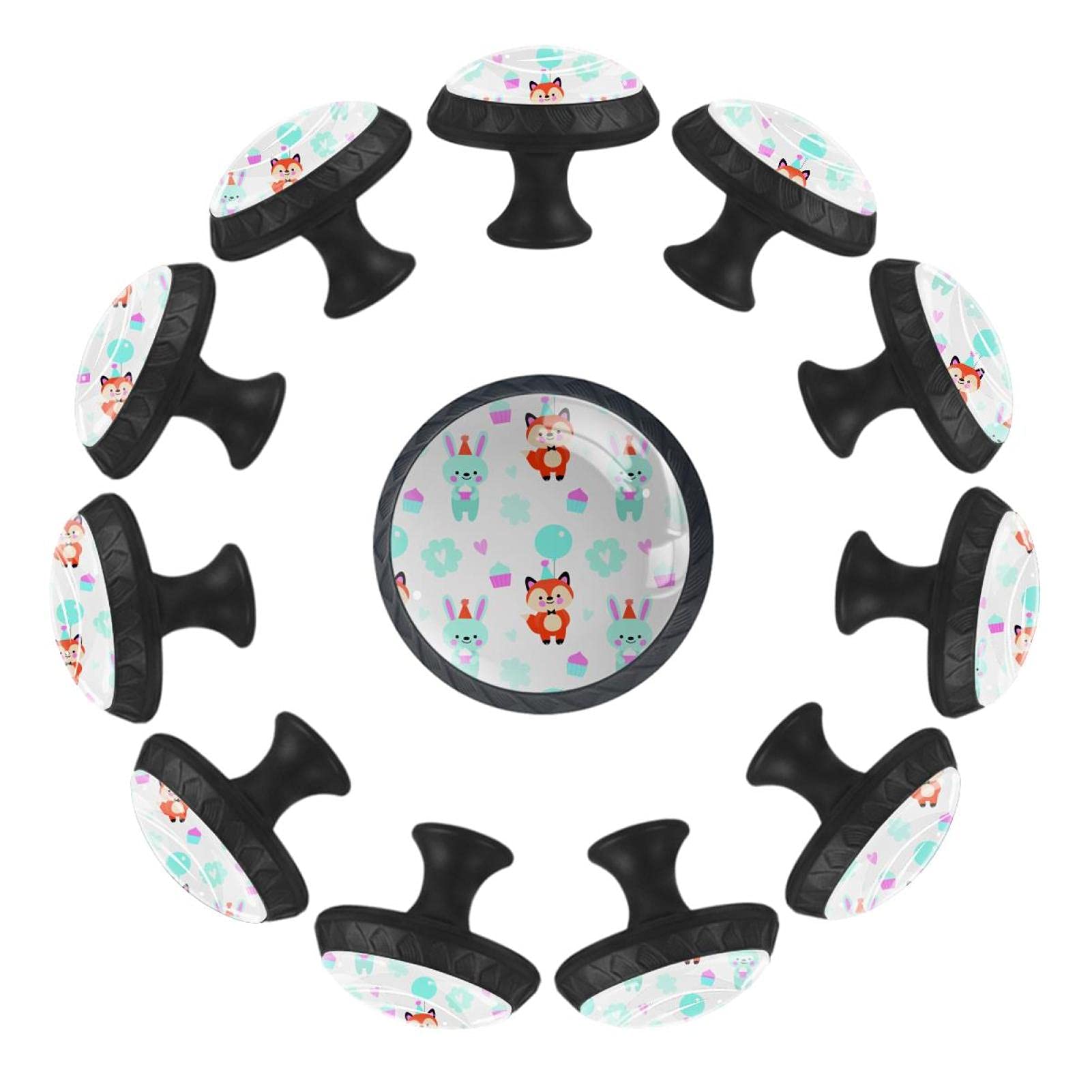 Boutons de tiroir en forme de renard et lapin pour commode enfant lot de 12