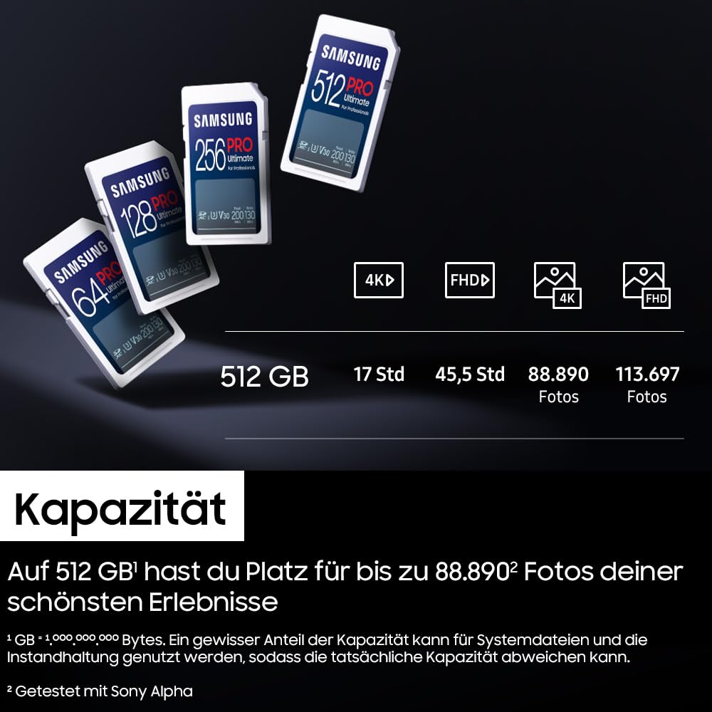 Samsung PRO Ultimate Scheda SD 256 GB, UHS-I U3, Full HD & 4K UHD, 200 MB/s di lettura, 130 MB/s di scrittura, scheda di memoria per fotocamera, PC, drone o action cam, incl. lettore di schede USB,