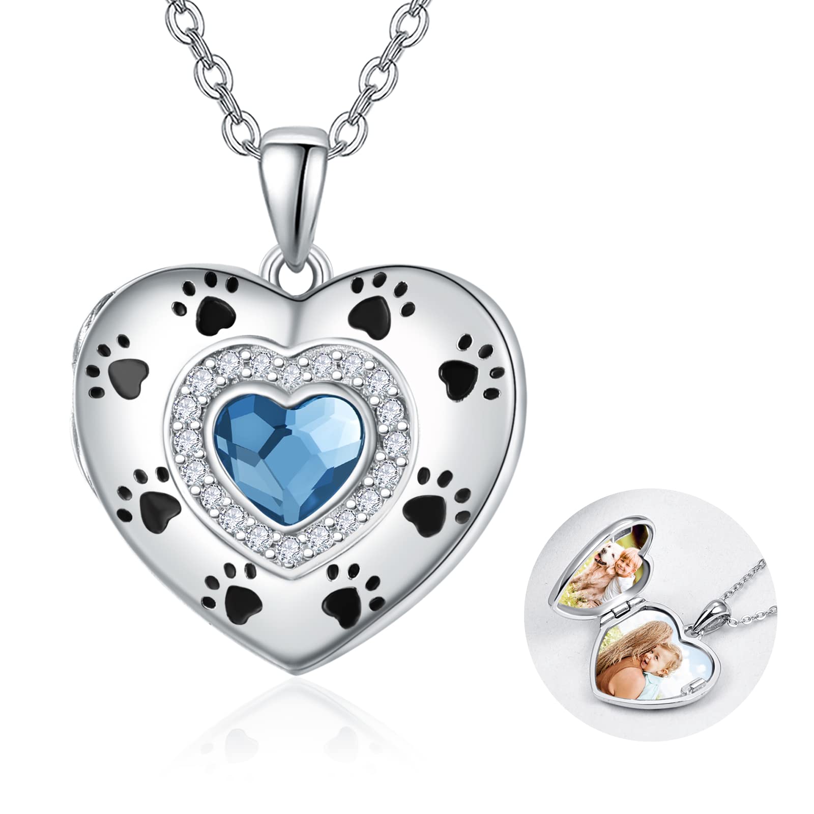 KINGWHYTE Hond Poot Ketting Hart Hanger 925 Sterling Zilveren Poot Print Sieraden Geschenken Voor Dierenvrienden Vrouwen Meisjes Verjaardagscadeaus, Sterling zilver, Zirkonia