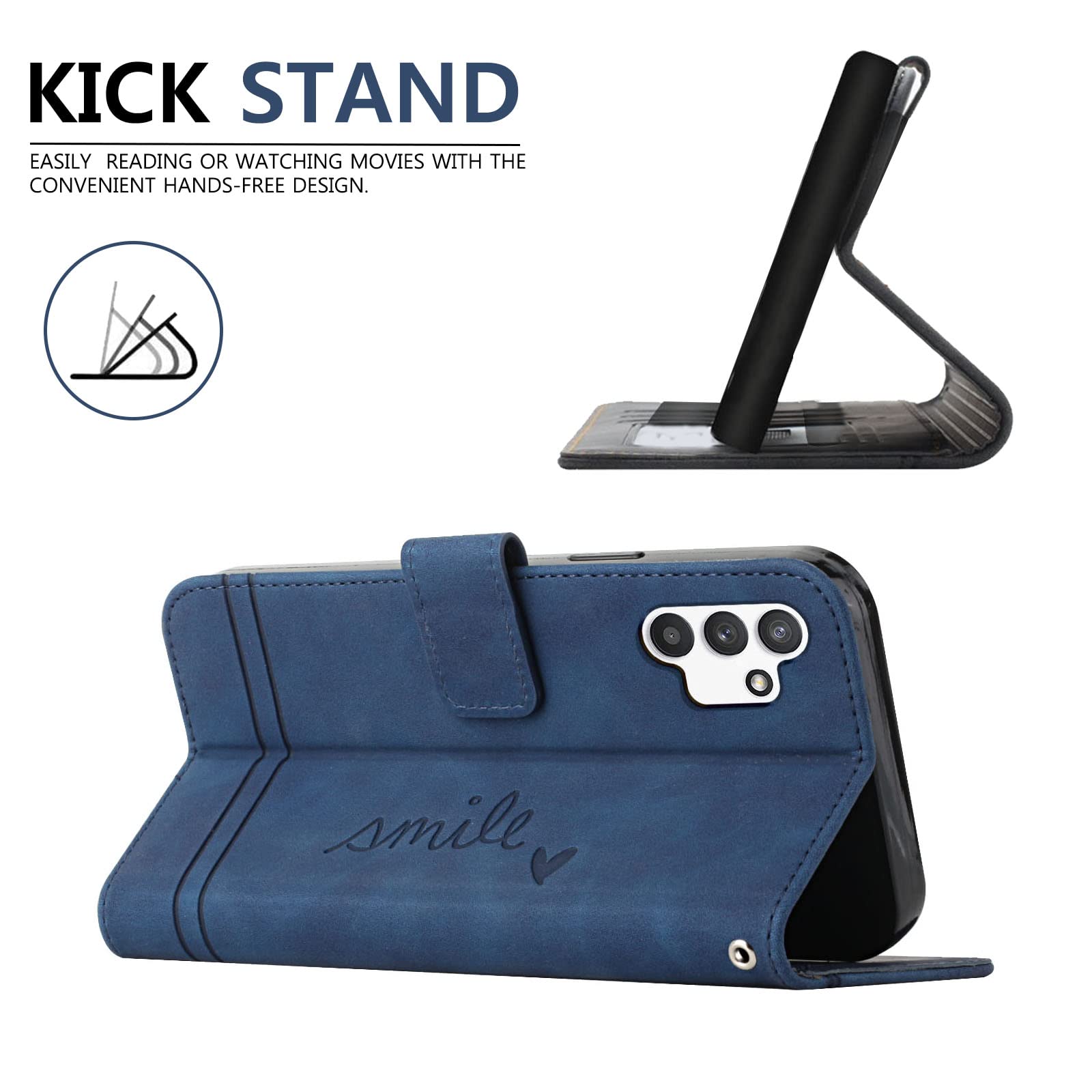 Succtopy Cover per Samsung Galaxy A13/M13 5G/A04 4G/A04S Flip Caso in PU Pelle Premium Portafoglio Custodia[Protezione Completa] [Slot Scheda] [Kickstand] Case Blu