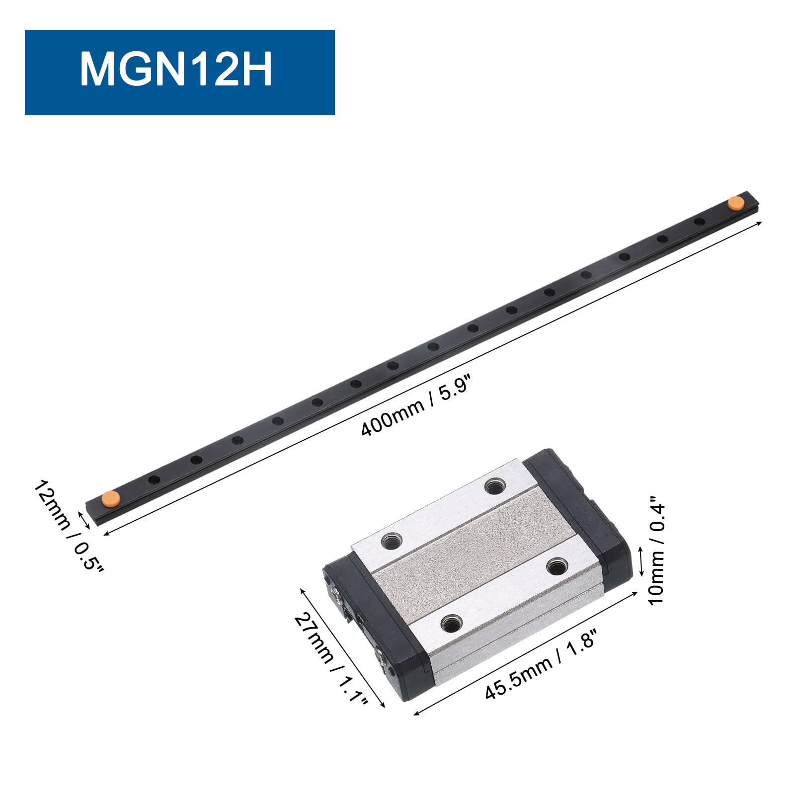 QUARKZMAN MGN12 Guida Lineare 400mm Con MGN12H Blocco Di Scorrimento Cuscinetto Acciaio E Plastica Mini Guida Lineare MGN12 Per Stampanti 3D Fai Da Te E Macchine CNC
