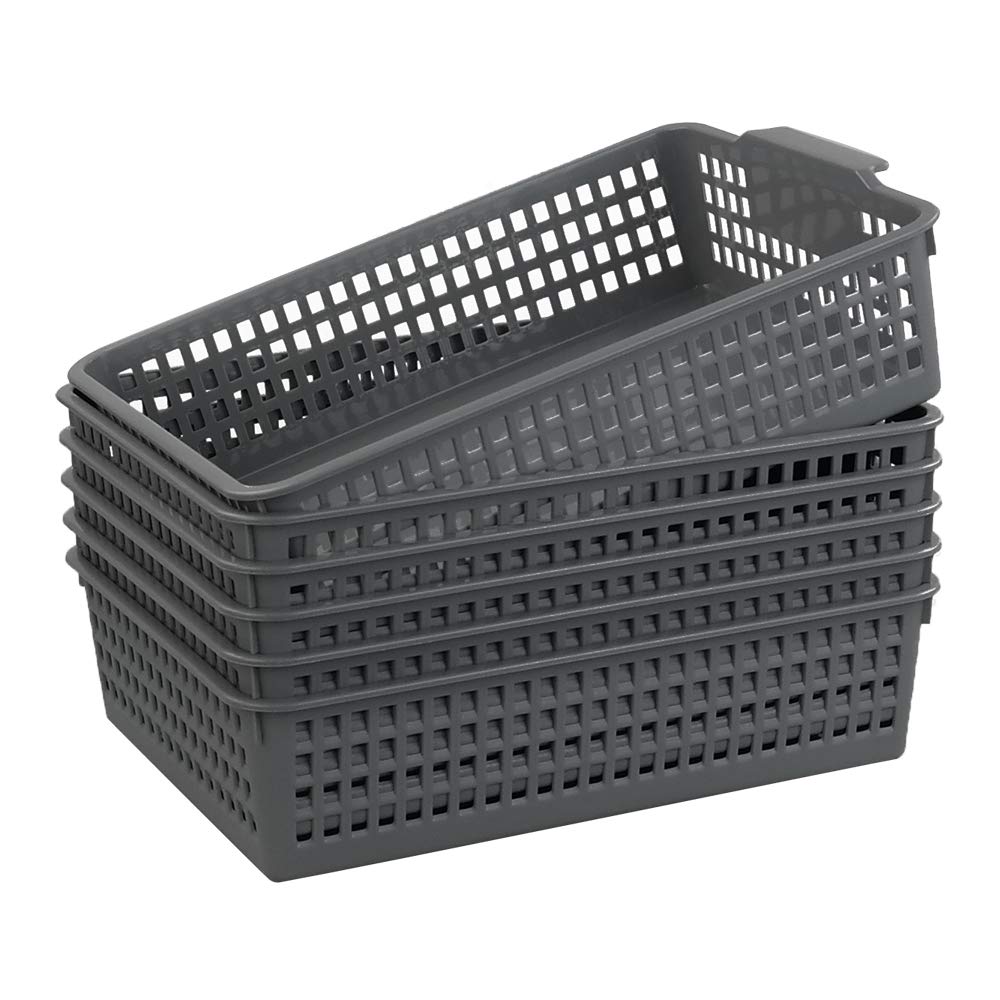 Gloreen 6 Packs A4 Paper Storage Basket Tray, Grey, Plastic Desktop Storage Baskets