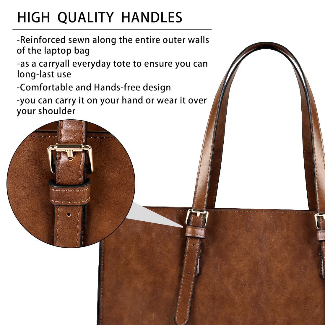 NUBILY Bolsa para laptop para mujer, impermeable, ligera, de piel de 15.6 pulgadas