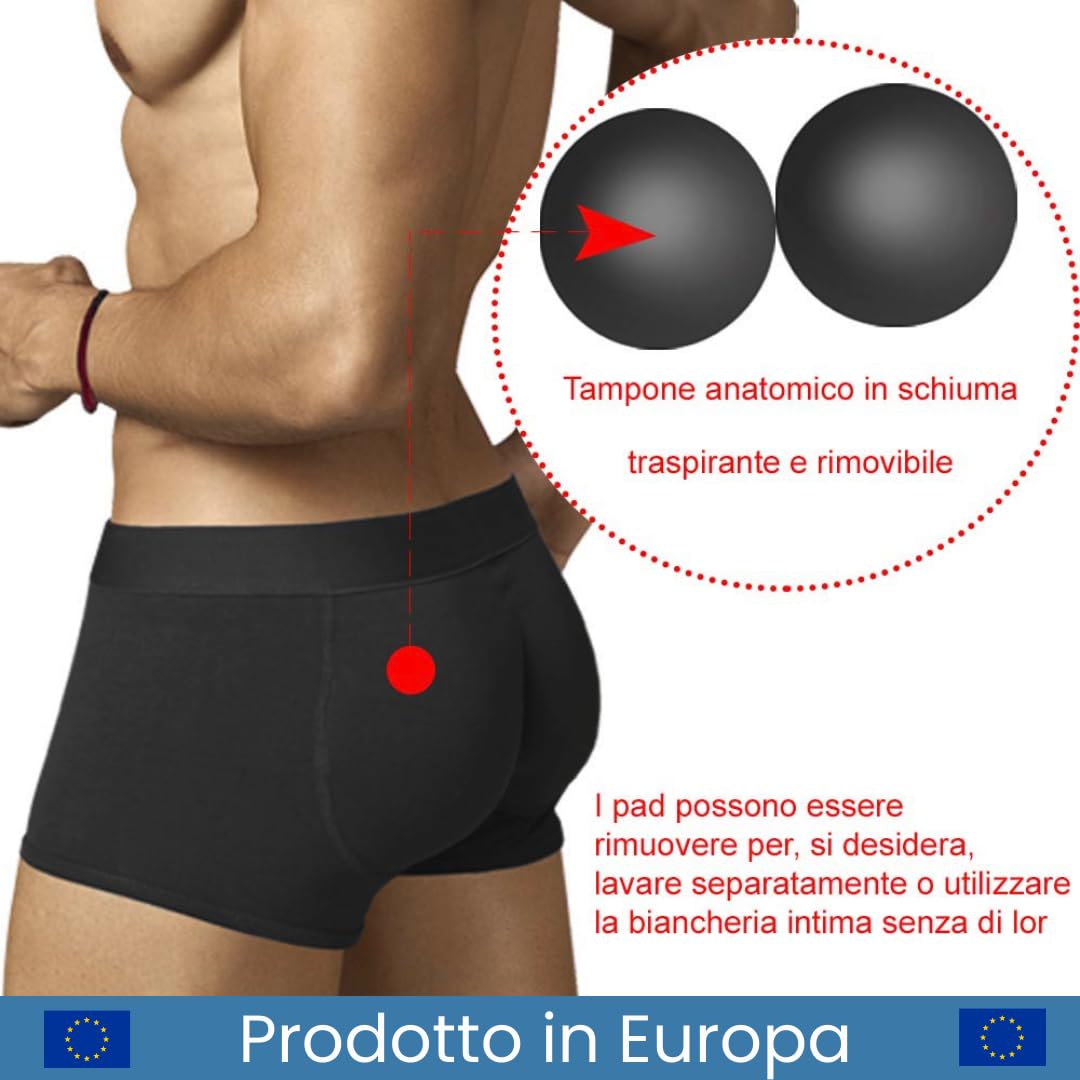 ARIUS Pacco 2 Mutande con Cuscinetti con Imbottitura Posteriore - Intimo Uomo con Culo - Mutanda Imbottita Glutei - per Aumentare Il Volume e Le Dimensioni dei Glutei - Men's Padded Buttocks