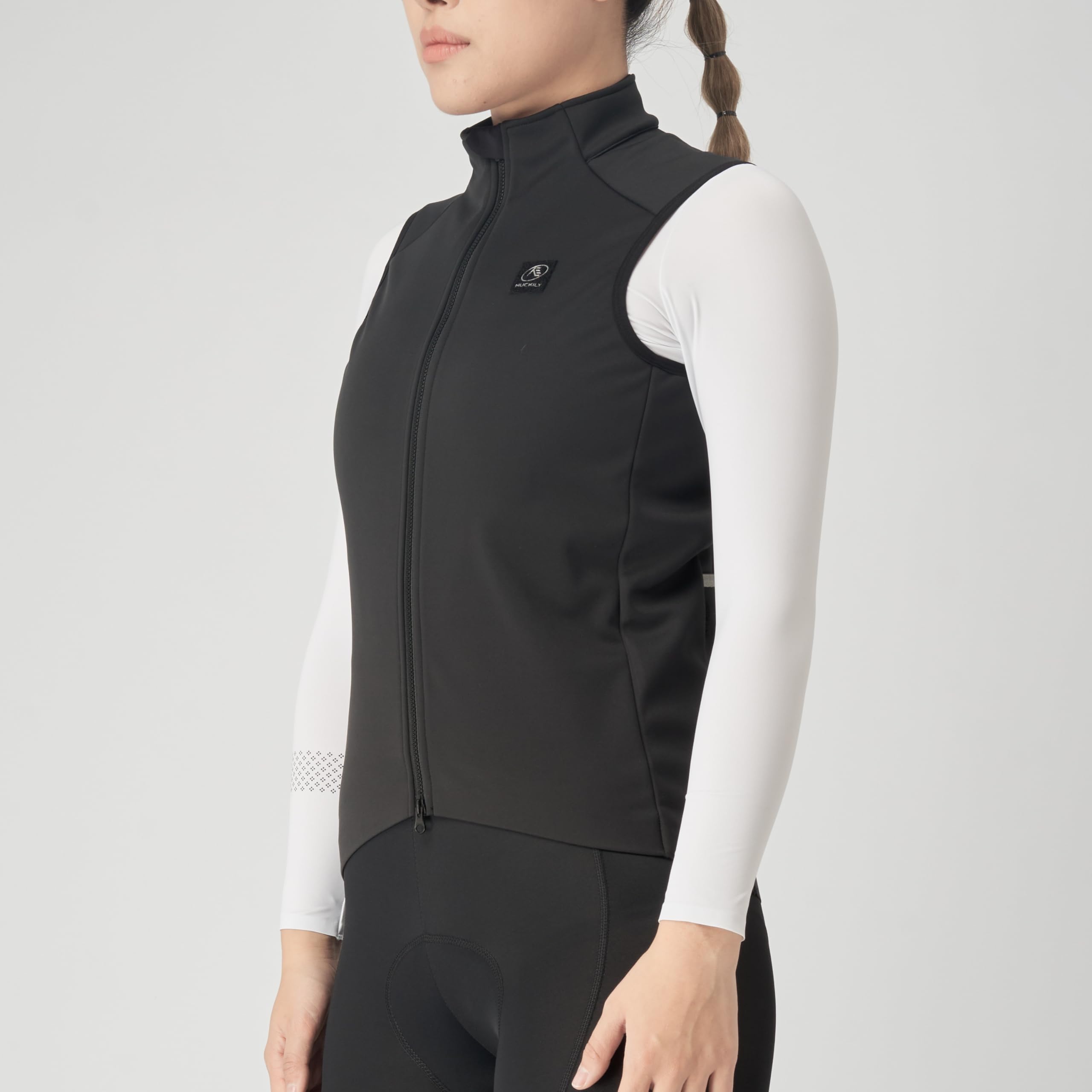 NUCKILY Damen Radtrikot Winter Thermo Fahrradweste Winddichte Thermofleece Ärmellose Radjacke für Rennradfahren Gravelbiking Schwarz