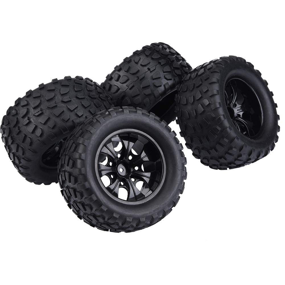 RC1/10 Uniwersalne opony modelowe, zestaw 4 gumowych opon do monster trucka RC, 12mm sześciokątne, czarne (7 otworów)