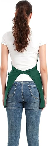 Miniatura 3 de Delantales cortos para mujer con 3 bolsillos, delantal de chef impermeable para cocinar, delantal de cocina para hombres para asar barbacoas