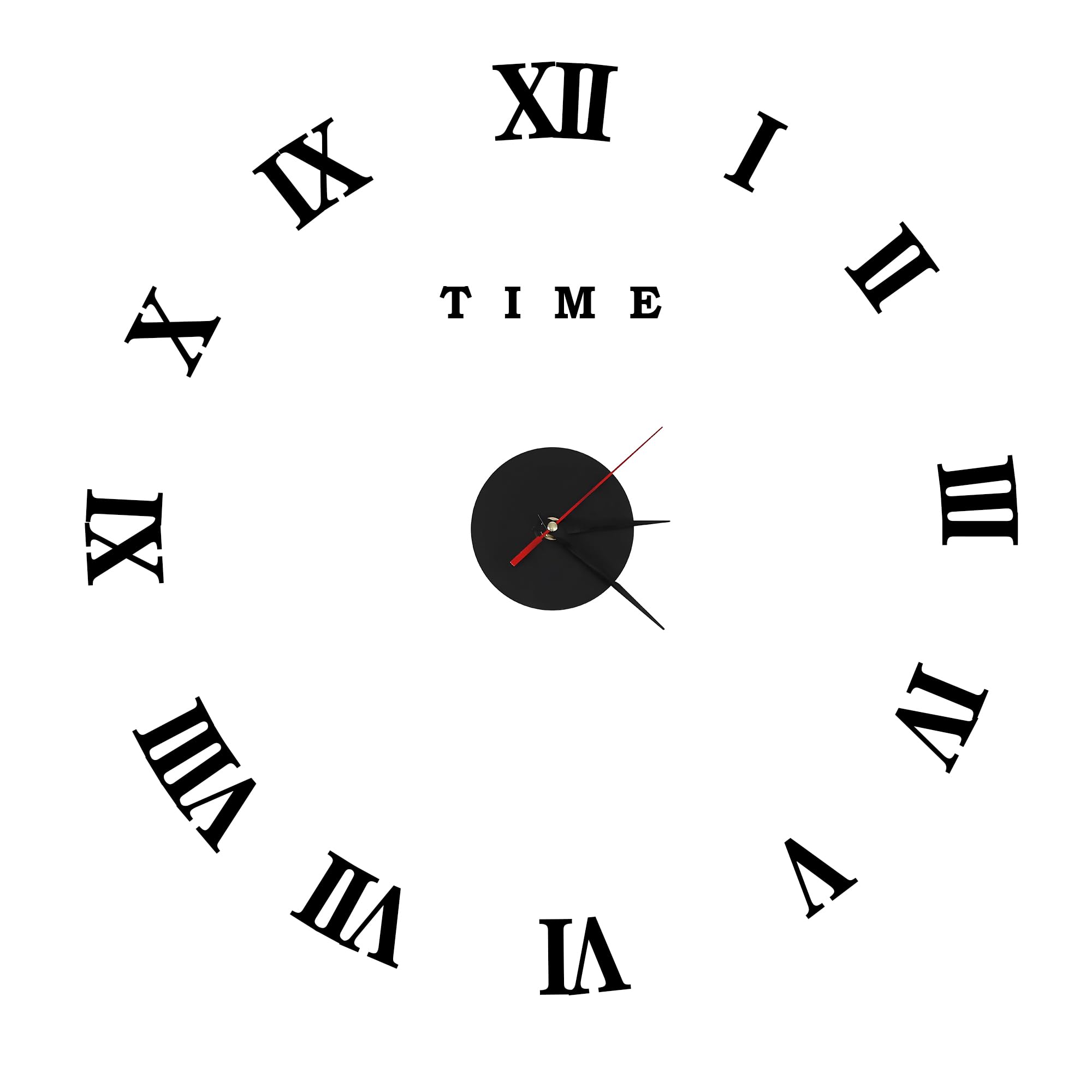 DC VOLTAGE Moderno reloj de pared grande sin marco con números romanos 3D adhesivo reloj de pared (negro)