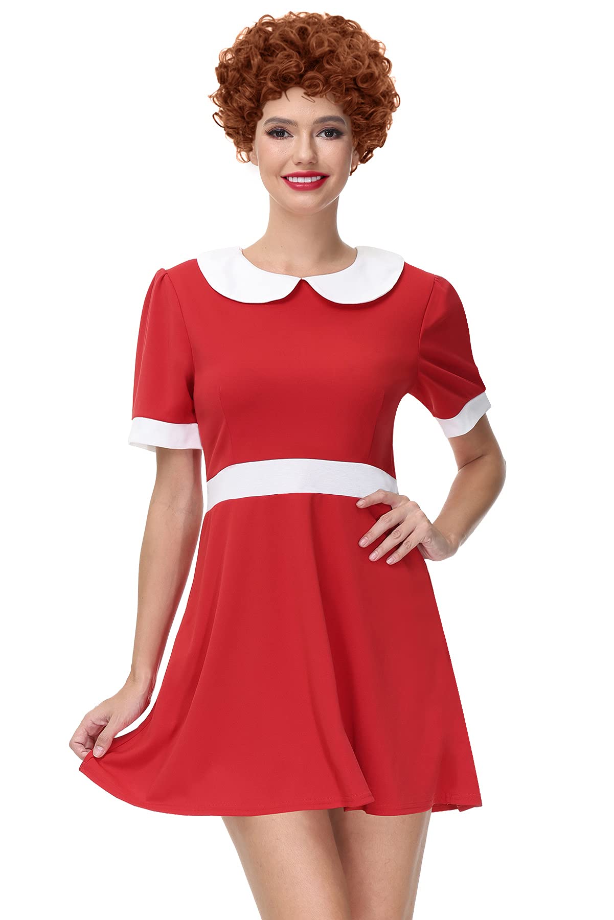 Spadehill Women's Halloween Peter Pan Collar Short Sleeve Costume Vintage Party Red Dress