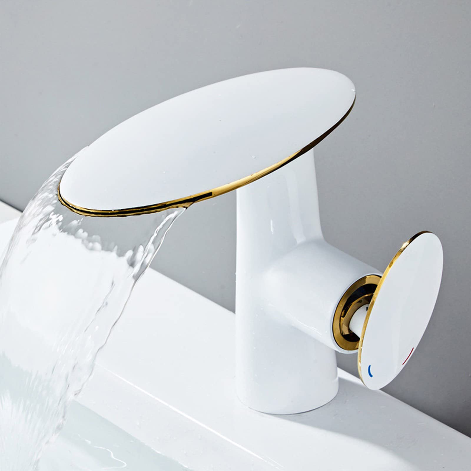 Rubinetto per lavabo a Cascata, Rubinetti per lavabo 1 Foro, Rubinetto per lavabo con Maniglia Singola, Rubinetto per lavabo a Vasca, Rubinetto per lavabo in Oro Bianco per lavabo, Miscelatore per