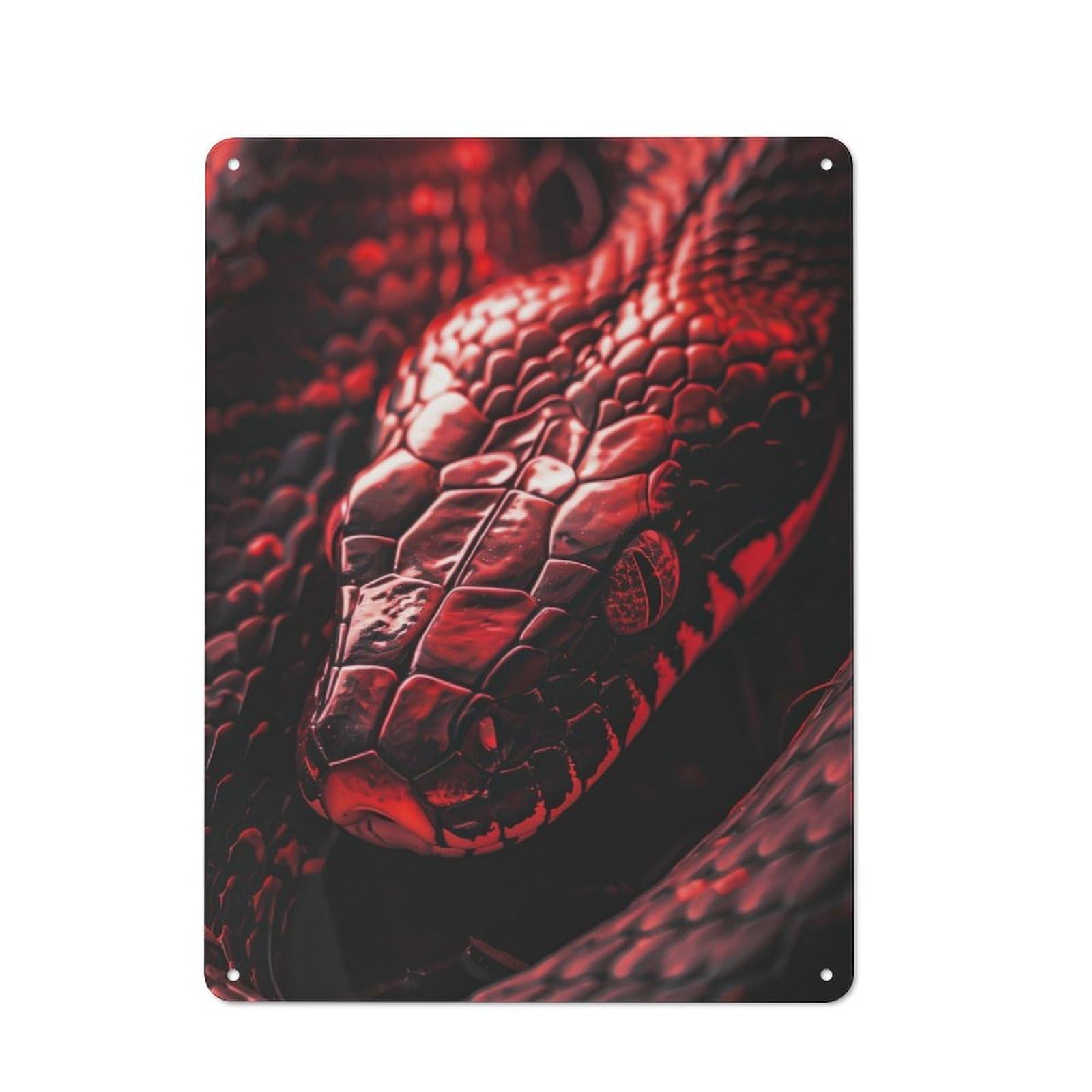 Junmoney Crimson Red Cobra Rustic Tin Wall Plaque 40X30cm For Guest Room Or Hallway, For Garage, Workshop And Man Cave Decoration