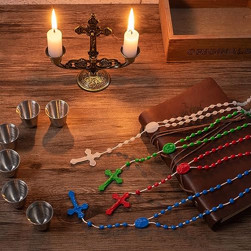 Bulk Rosaries Pack of 100, 17 Inch Assorted Plastic Rosary Beads Catholic 4 Colors3