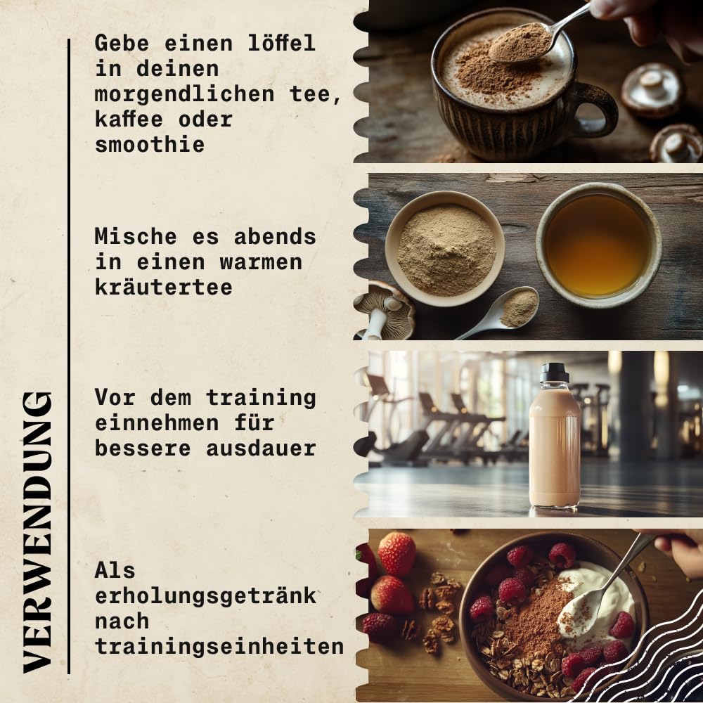 NaturaleBio Mushroom Powder 200g. 7 Vitalpilze Bio. Reishi, Löwenmähne, Chaga, Maitake, Cordyceps, Shiitake, Tremella. Vegan, Glutenfrei und ohne GMO. Verbessert die Energie und kognitive Funktionen