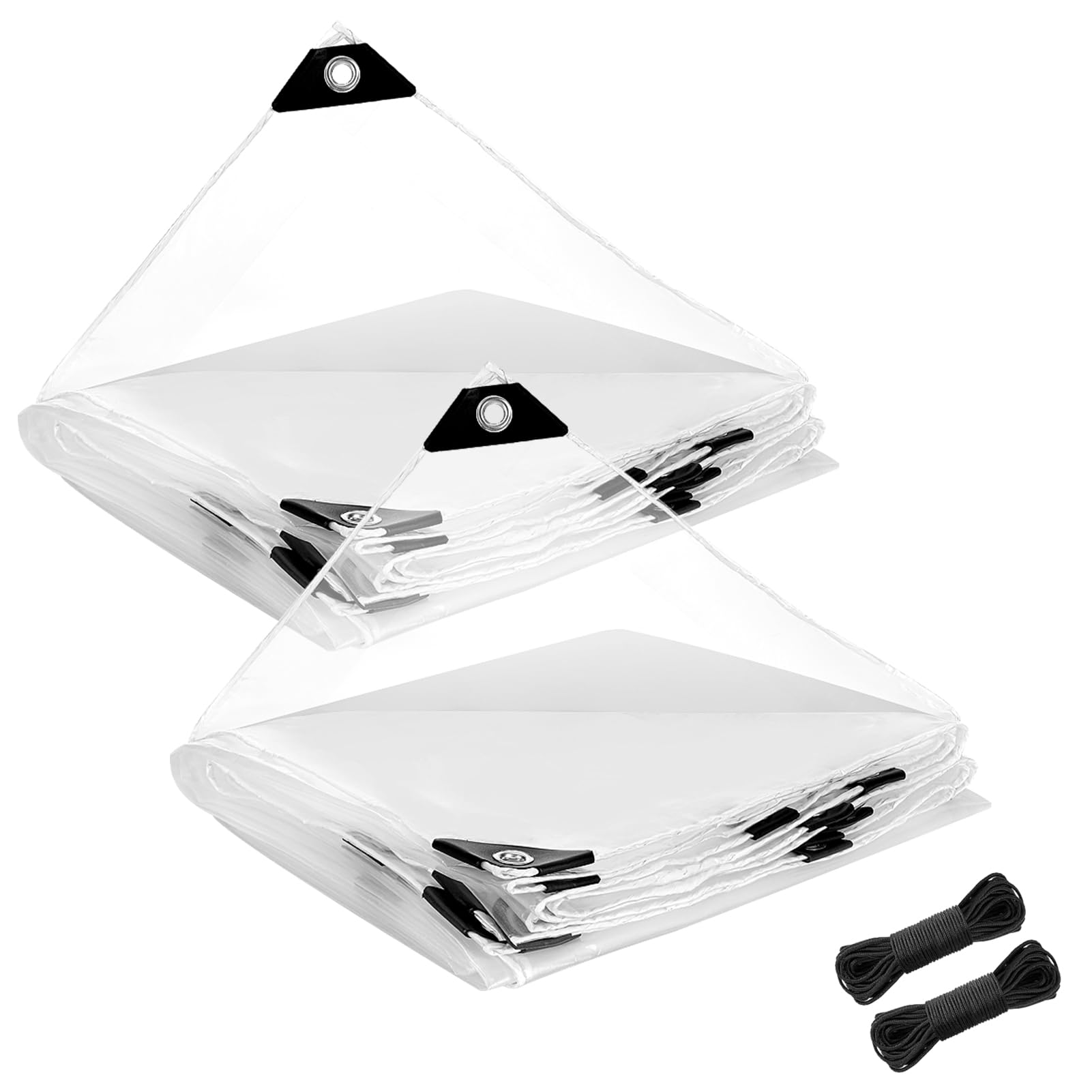 2Pcs 6.6x10ft Anti-Tear Clear Tarp Waterproof, 5 mil, Windproof