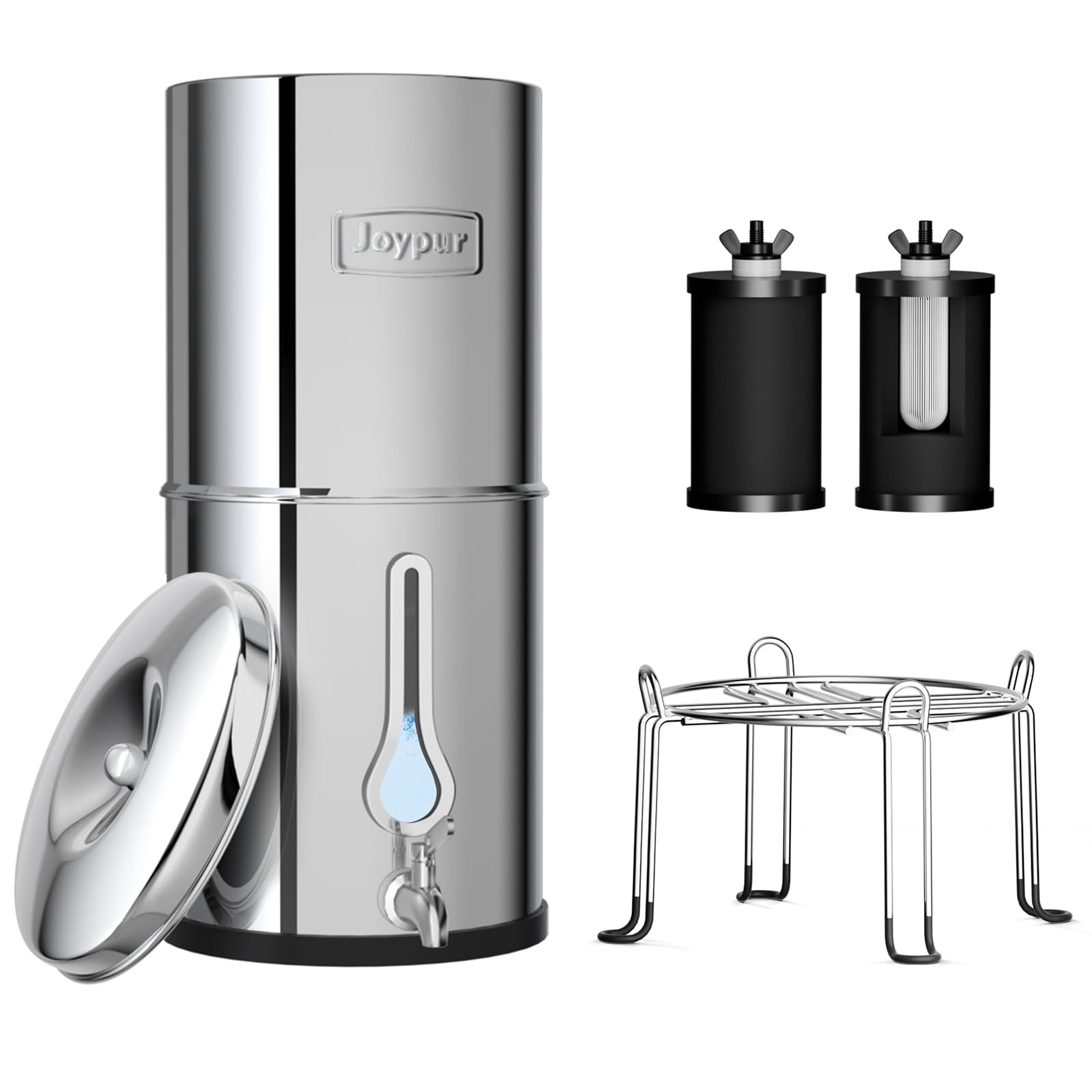 Gravitationswasserfilter 8,5L aus Edelstahl 304 – Tischwasserfilter mit Aktivkohle & Ultrafiltration (0,01 µm), entfernt 99,9% Chlor, BPA-frei, für Zuhause und Camping