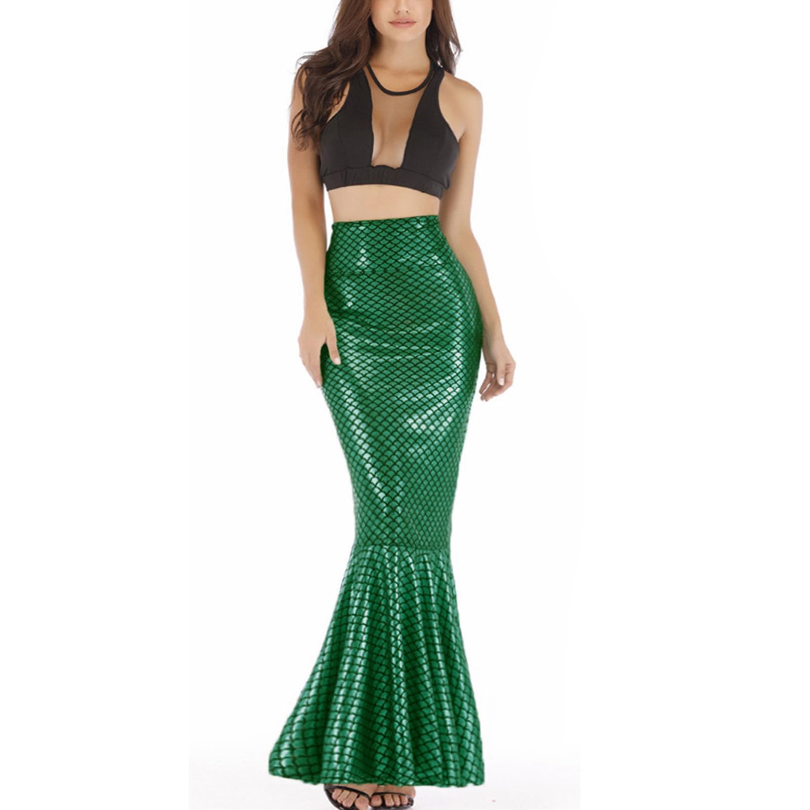 Women's Halloween Mermaid Costumes High Waist Bodycon Sequin Maxi Skirt for Cosplay Role-Playing Party Outfits (D-Green, L) โ image 1
