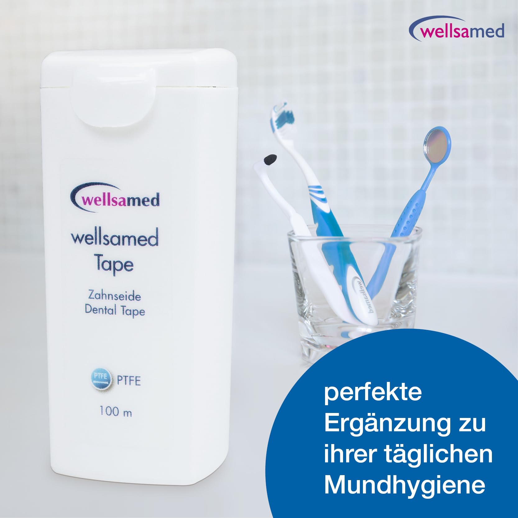 Wellsamed ungewachste Zahnseide aus PTFE im 100m Spender Geschmacksneutral, für eine gründliche Zahnzwischenraumreinigung (40 Stück)