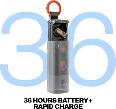 Skullcandy Dime Evo Wireless Earbuds, Bluetooth Headphones, Noise Isolating Fit, Up to 36 Hours Battery, Microphone, Easy Carry with Clip-Anywhere Case - Realtree APX Black/Orange