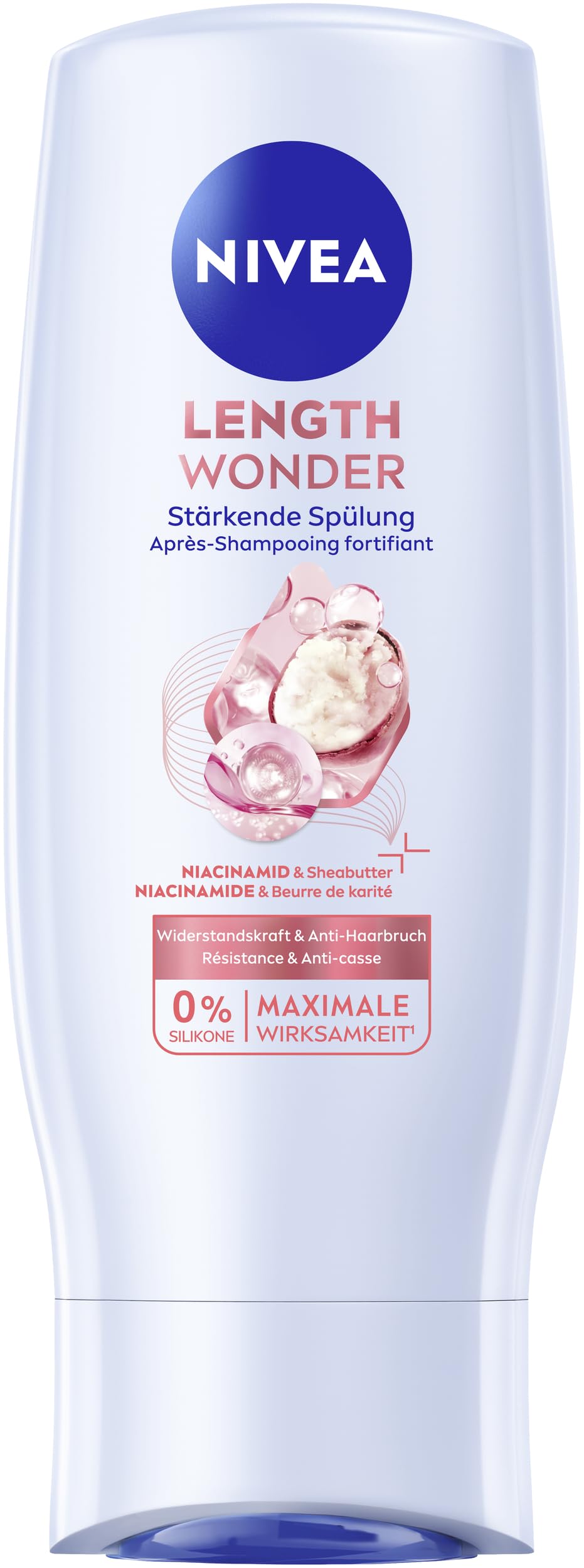NIVEA Length Wonder stärkende Spülung, stärkende Haarspülung mit Niacinamid und Sheabutter, Conditioner für langes Haar ohne Spliss (200 ml)