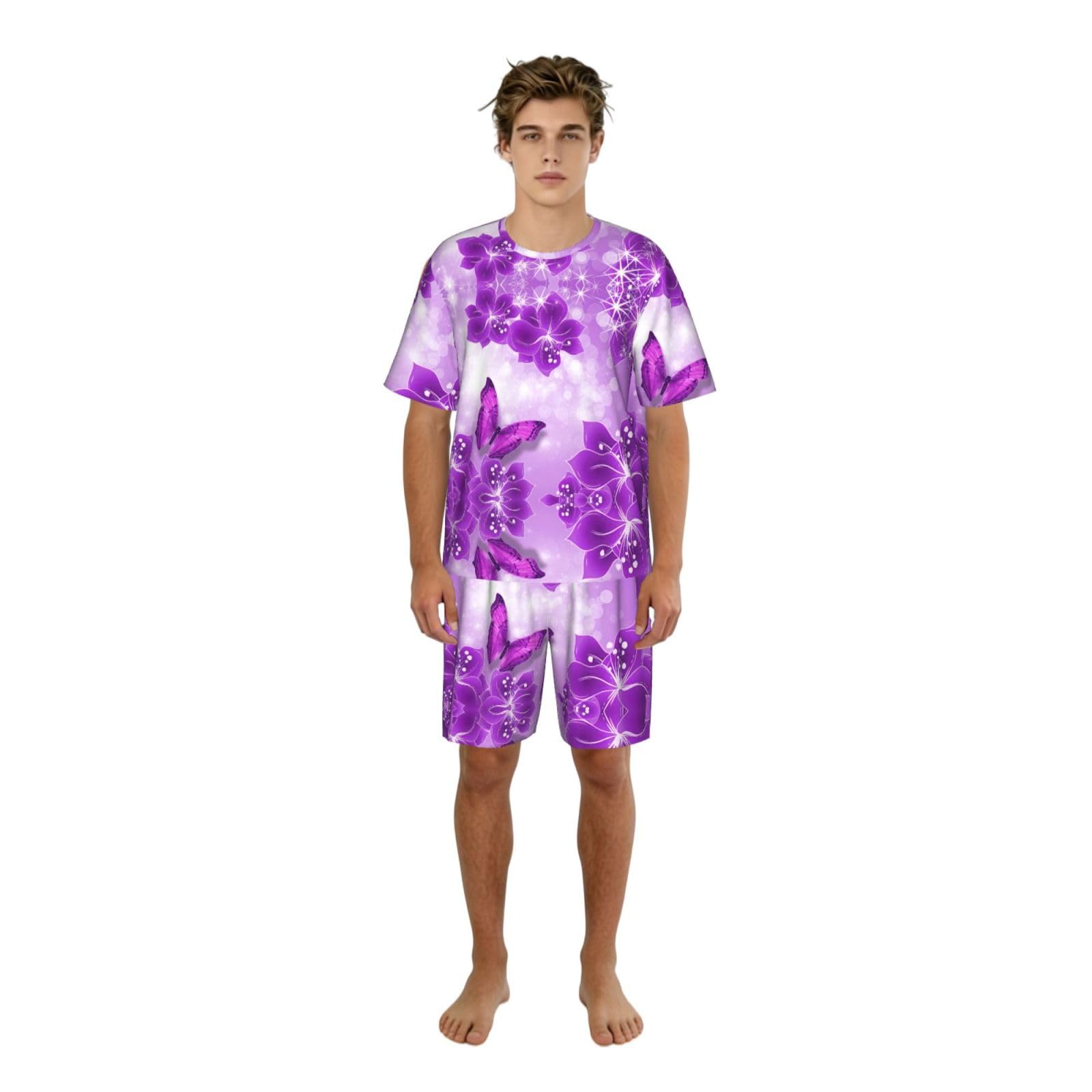 Ensemble de pyjama pour hommes imprimé papillons violets d'été - 8