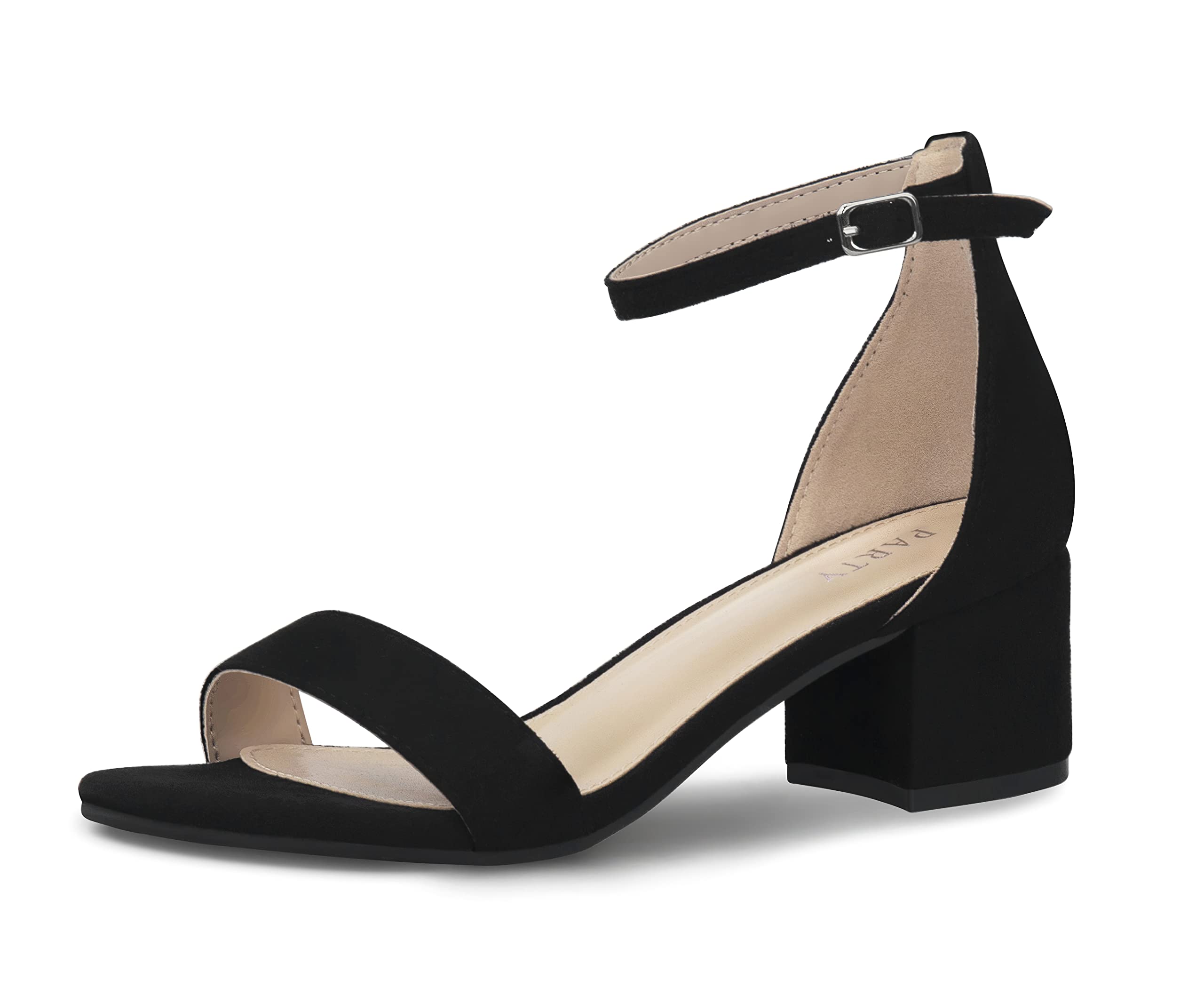 Photo 1 of Women's Open Toe Ankle Strap Low Block Chunky Heels Sandals 6.5 Black Suede