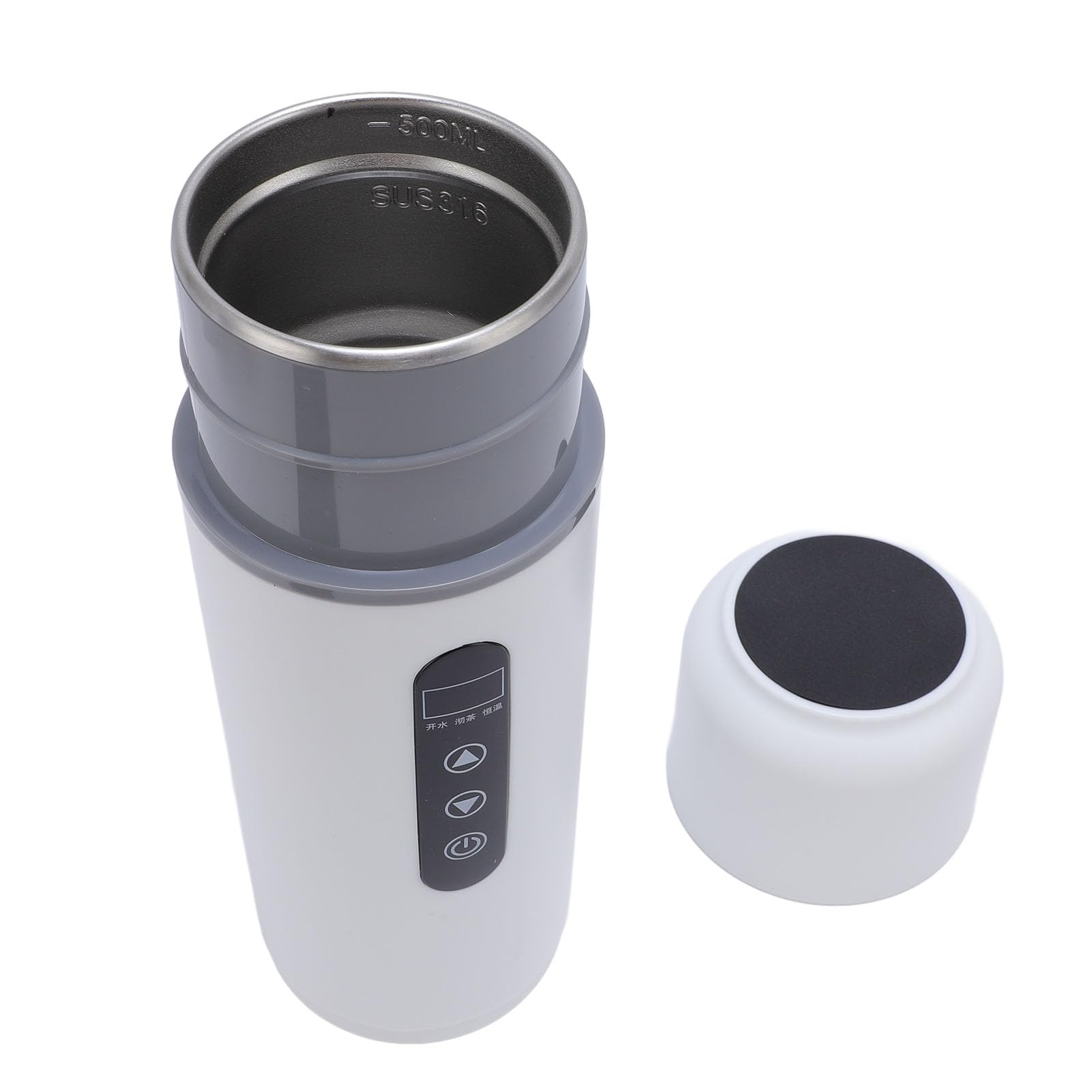 Hervidor eléctrico de viaje para coche, taza calefactora portátil para coche de 500 ml, calentador de café ajustable con temperatura de caldera de agua de 12V 24V, taza (White)