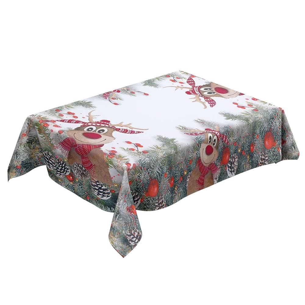 Mantel navideño 80cmx120cm Rojo Verde Alce Nariz Roja Impreso Patrón Navidad Alce Mantel Rectangular Mantel de Cocina Banquete Acción de Gracias Decoración de Fiesta de Cumpleaños