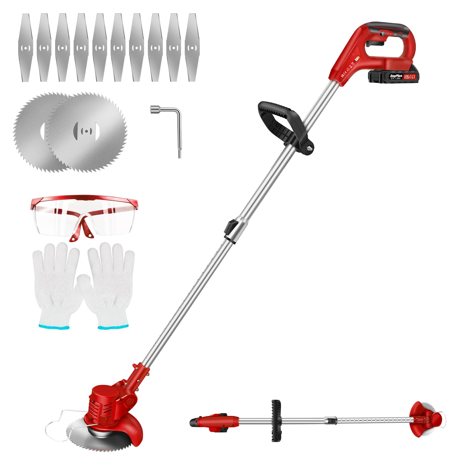 Cordless Grass Strimmer With Battery And Charger - 21V Lightweight Battery Electric Lawn Trimmer/Edger With 10 x Blades for Gardens, Villas