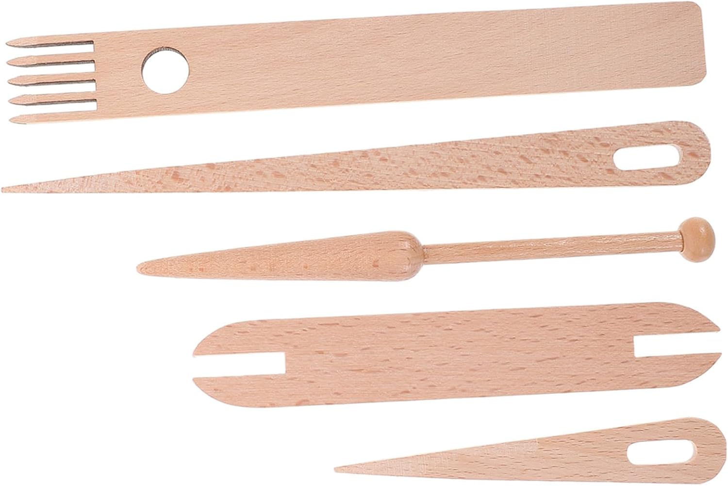 jojofuny 1set Wooden Weaving Accessories Hand Stick Mini Weaving Kit Includes Woven Needles Wooden Shuttle and Crochet Tools for Beginners and Travel Crafting
