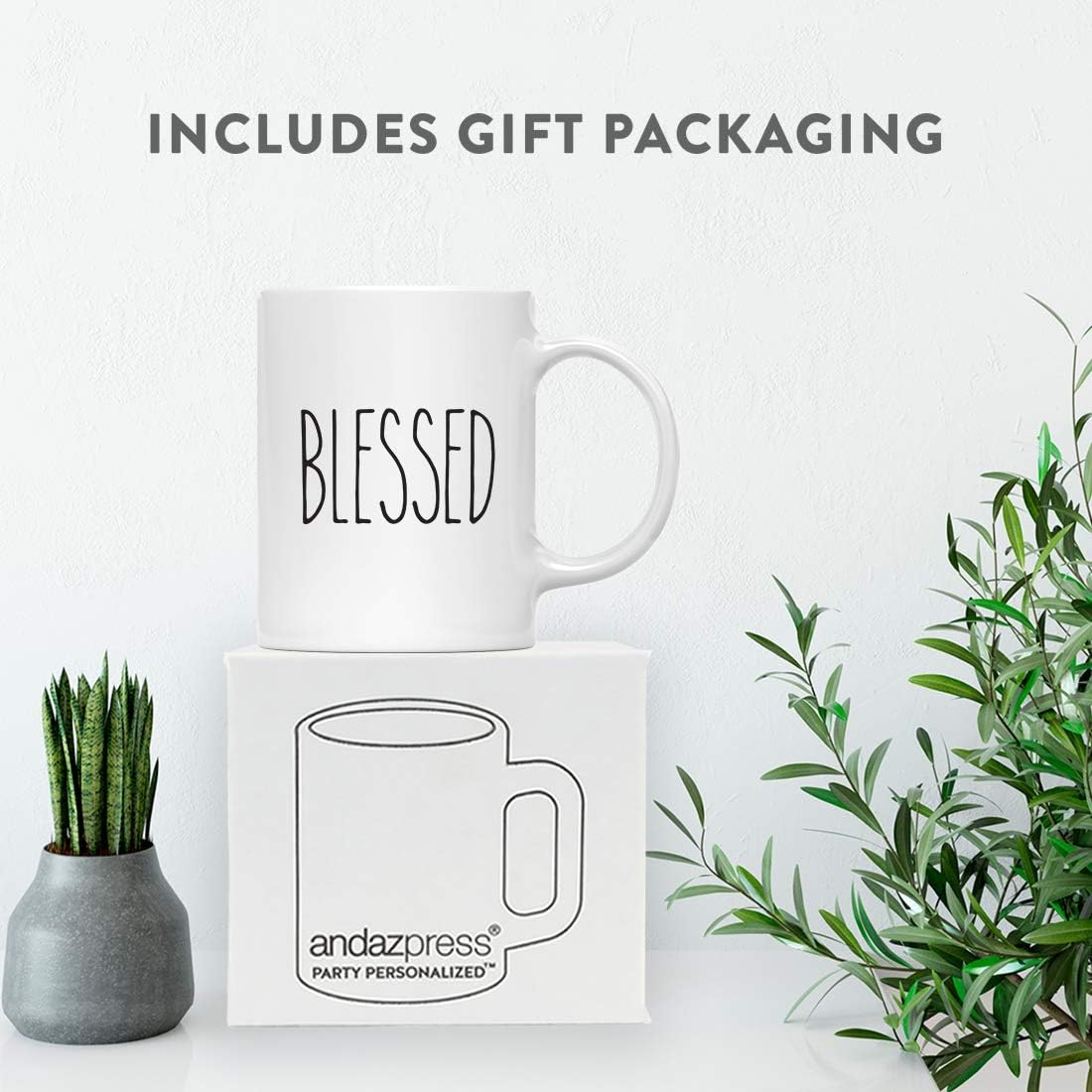 Suреr Dеаl Prоduсt Andaz Press Simple Rustic Farmhouse Kitchen Decor 11oz. Ceramic Coffee Tea Mug Gift, Blessed, 1-Pack, Includes Gift Box, Minimalist Birthday Christmas Gift Ideas
