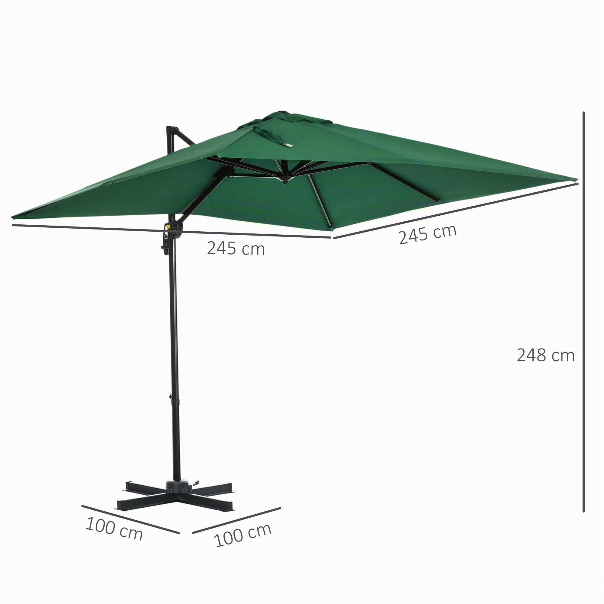 Outsunny Sombrilla de Jardín de Aluminio 245x245x245 cm Parasol Excéntrico con Manivela Giratorio 360° Inclinación de 5 Niveles Tela Poliéster 200 g/m² Desmontable y Ventilación para Patio Terraza