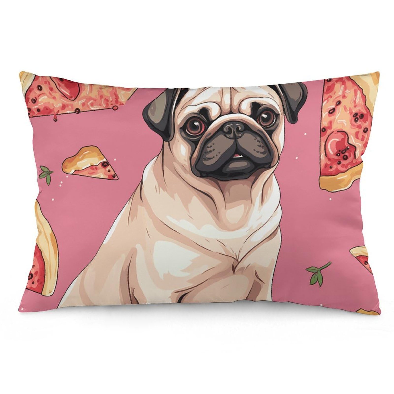 2 Pack Pillow Cases for Hair and Skin, Soft Breathable Pillow Case Covers with Hidden Zipper, Pug Pizza Pillowcase 20"x30" Pillow Covers for Sleeping Gift