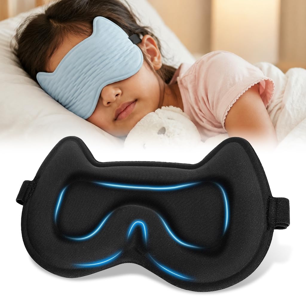 hannea HANNEA® Kids Sleep Mask 3D Contoured Eye Mask | Full Blackout Cat Shape, Adjustable Strap, Zero Pressure, for Nap Travels Flight-picture-18