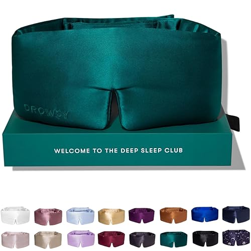 DROWSY Silk Sleep Mask - Face-Hugging, Padded Cocoon for Luxury Sleep in Total Darkness - 100% Pure Mulberry Silk (Green Sapphire)