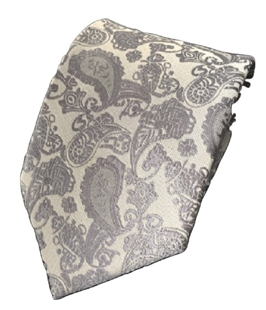 L&L® Premium Woven Paisley Jacquard Silk Tie Gift Wedding Event UK (Silver)