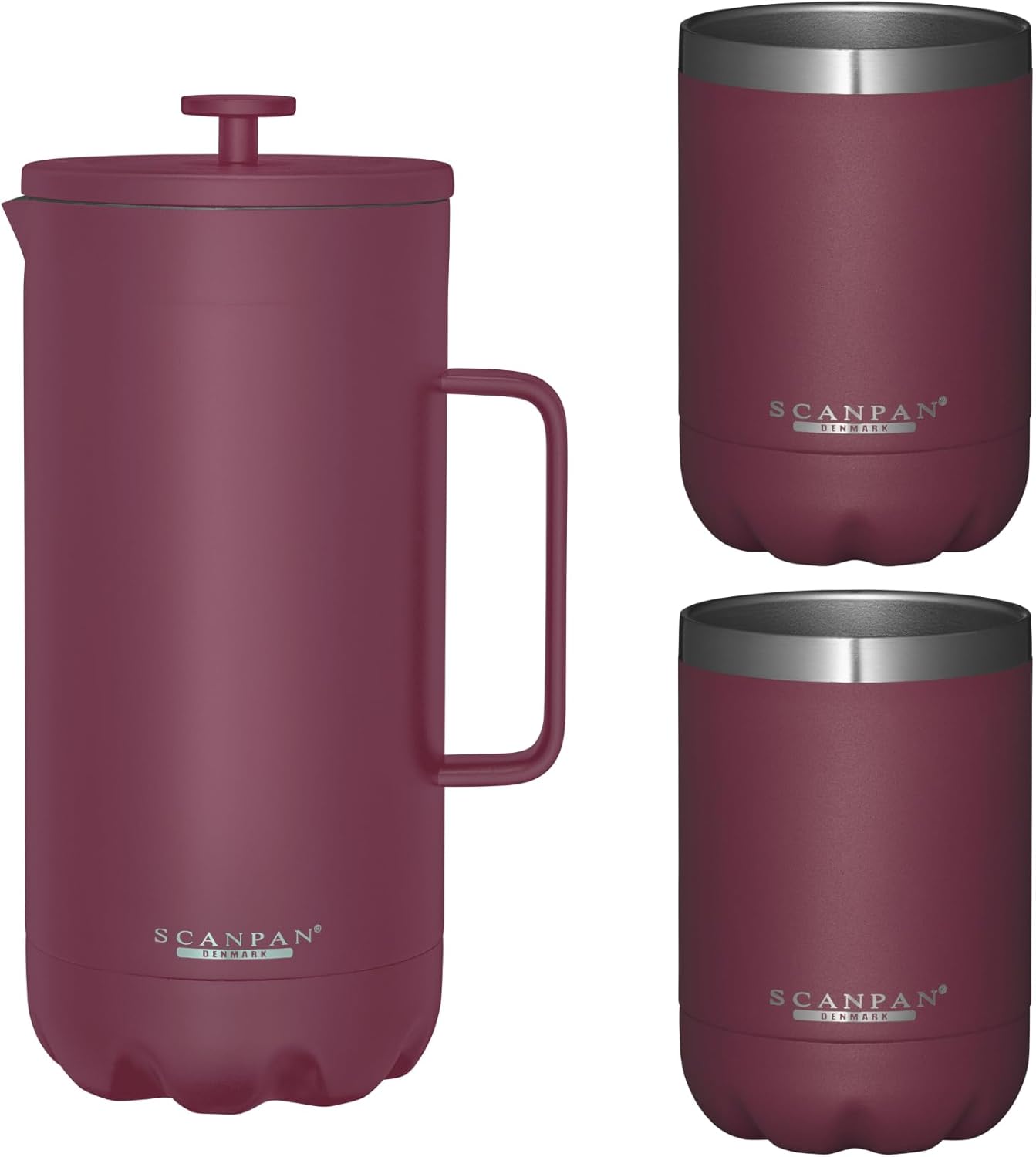 Scanpan TO GO French Press Coffee Maker 1.0L (Persian Red) + 2 Vacuum Cups 350 mL (Persian Red) - 18/8 Food Grade Stainless Steel - Scratch-Free Coating - Dishwasher Safe