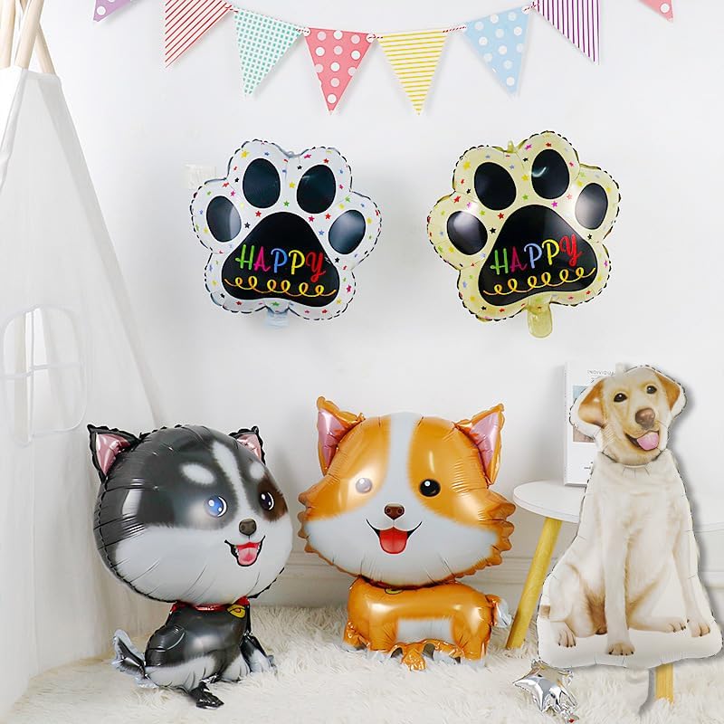 Miniatura 5 de 6 globos de papel de aluminio de Mylar con estampado de pata de hueso de perro Husky para decoraciones de cumpleaños de perros y suministros de