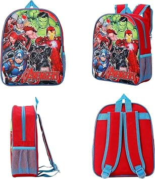 TDL Avengers Boys Backpack Character Rucksack Kids School Bag Superhero Carry Travel Bag With Drinks Holder Red