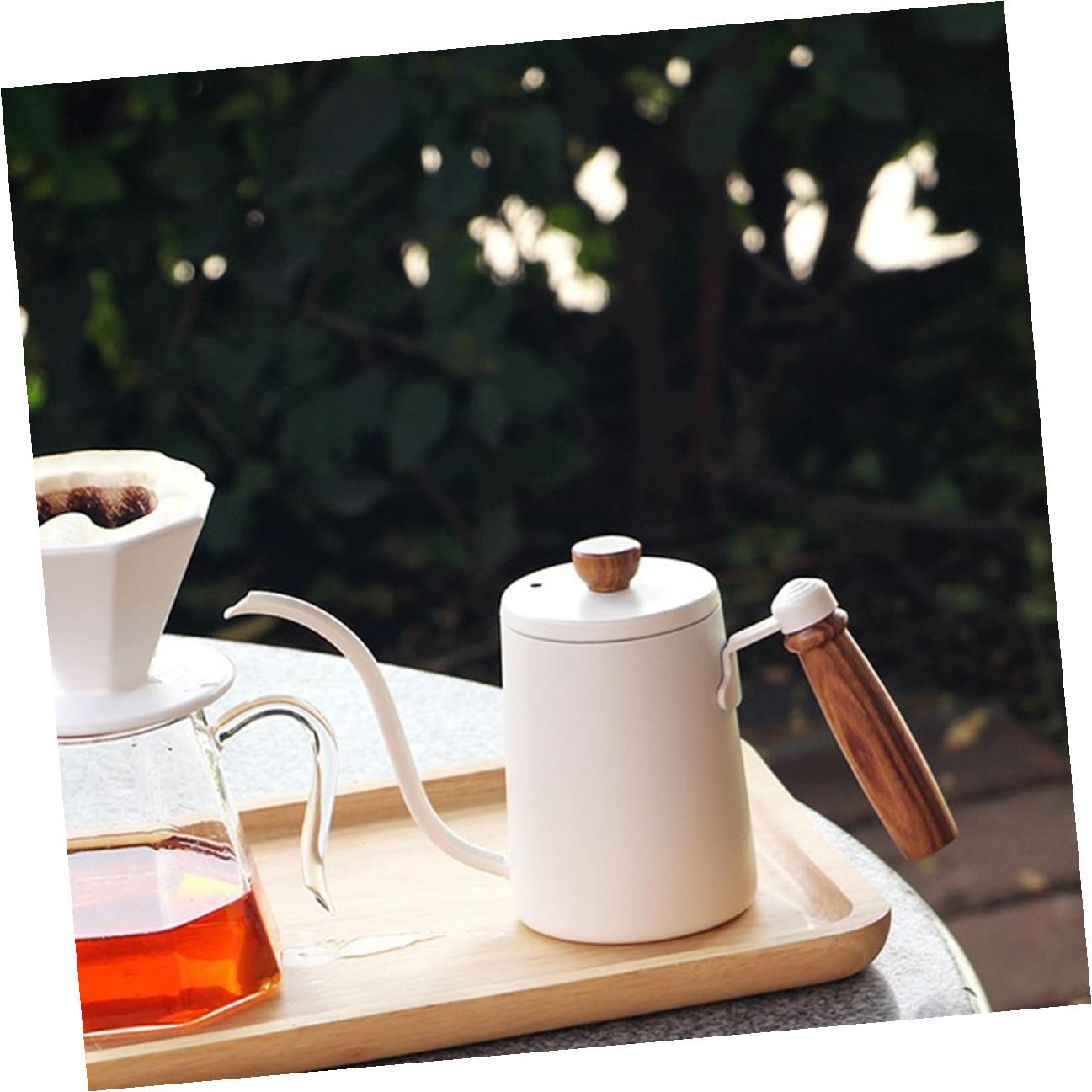 Alipis Bollitore in Legno Massello Beccuccio lungo 600ml per Caffè in Acciaio Inox Manico Ergonomico Antiscivolo per Uso Interno e Ufficio