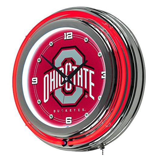 NCAA Ohio State University Chrome Double Ring Neon Clock, 14"