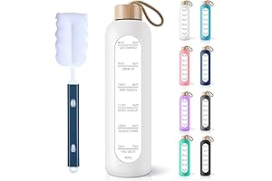 PROBTTL 32 Oz Glass Water Bottle with Time Marker and Motivational Quotes
