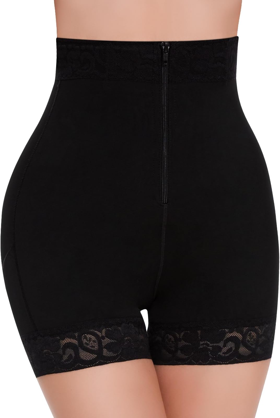 CURLADY Tummy Control Knickers, High-Waisted Butt Lifter Shapewear Bodysuits for Women, Postpartum Body Shaper, Slimming Underwear With Hook Zipper, Bodyshaper Shorts For Women Waist Cincher Black